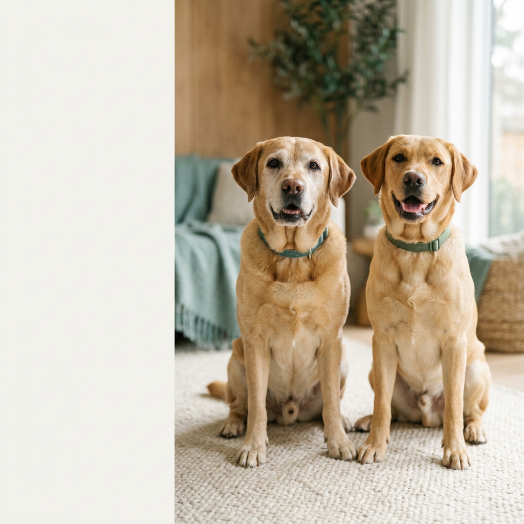 Two healthy dogs of different ages, side by side