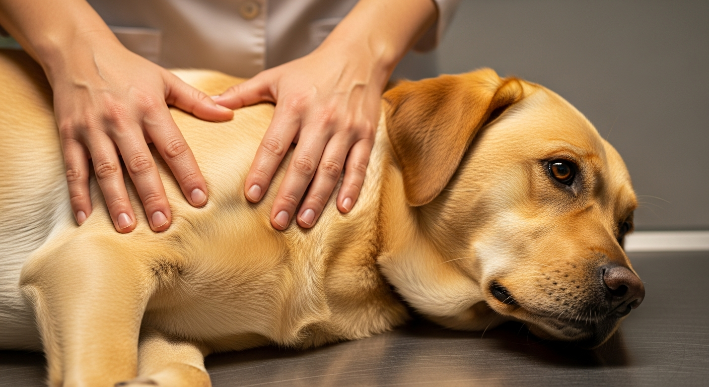Fit, healthy dog in profile showing an ideal body condition and a defined waist