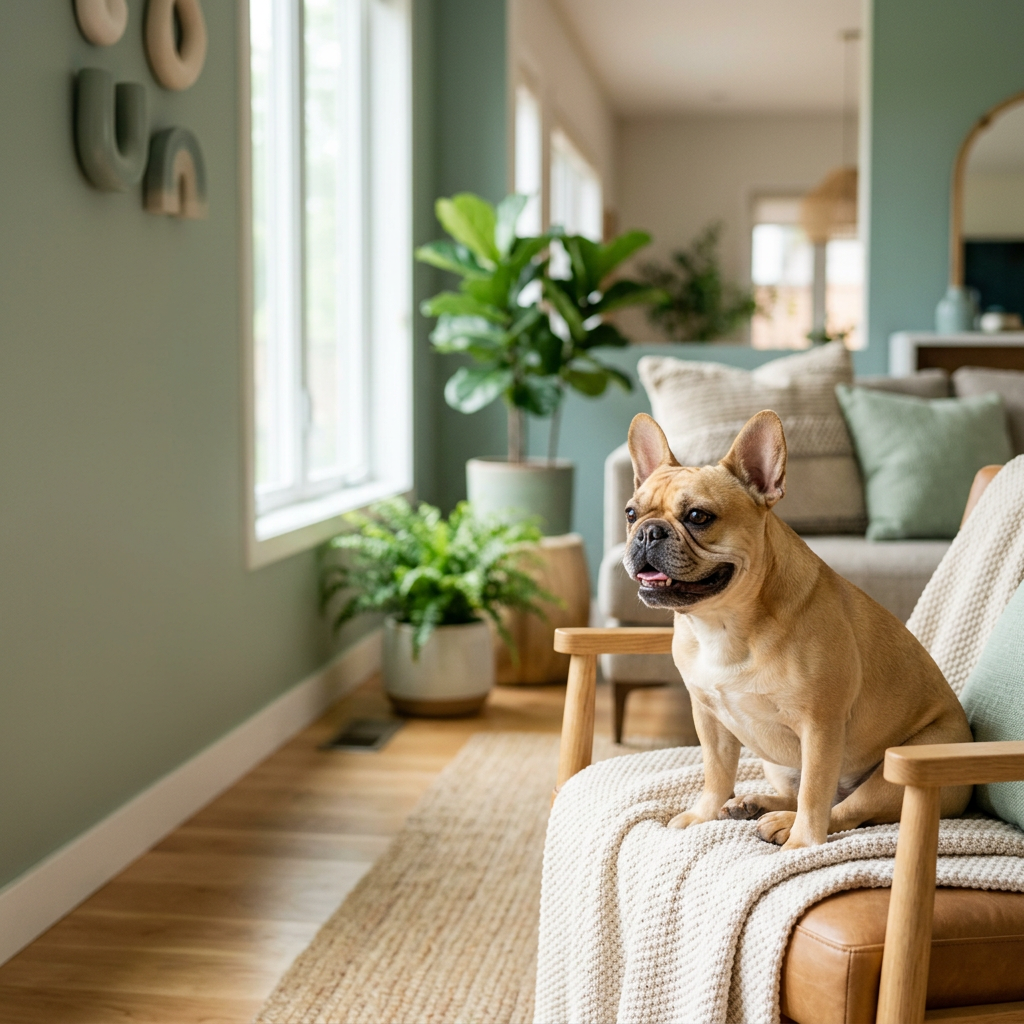 A healthy French Bulldog resting cool indoors