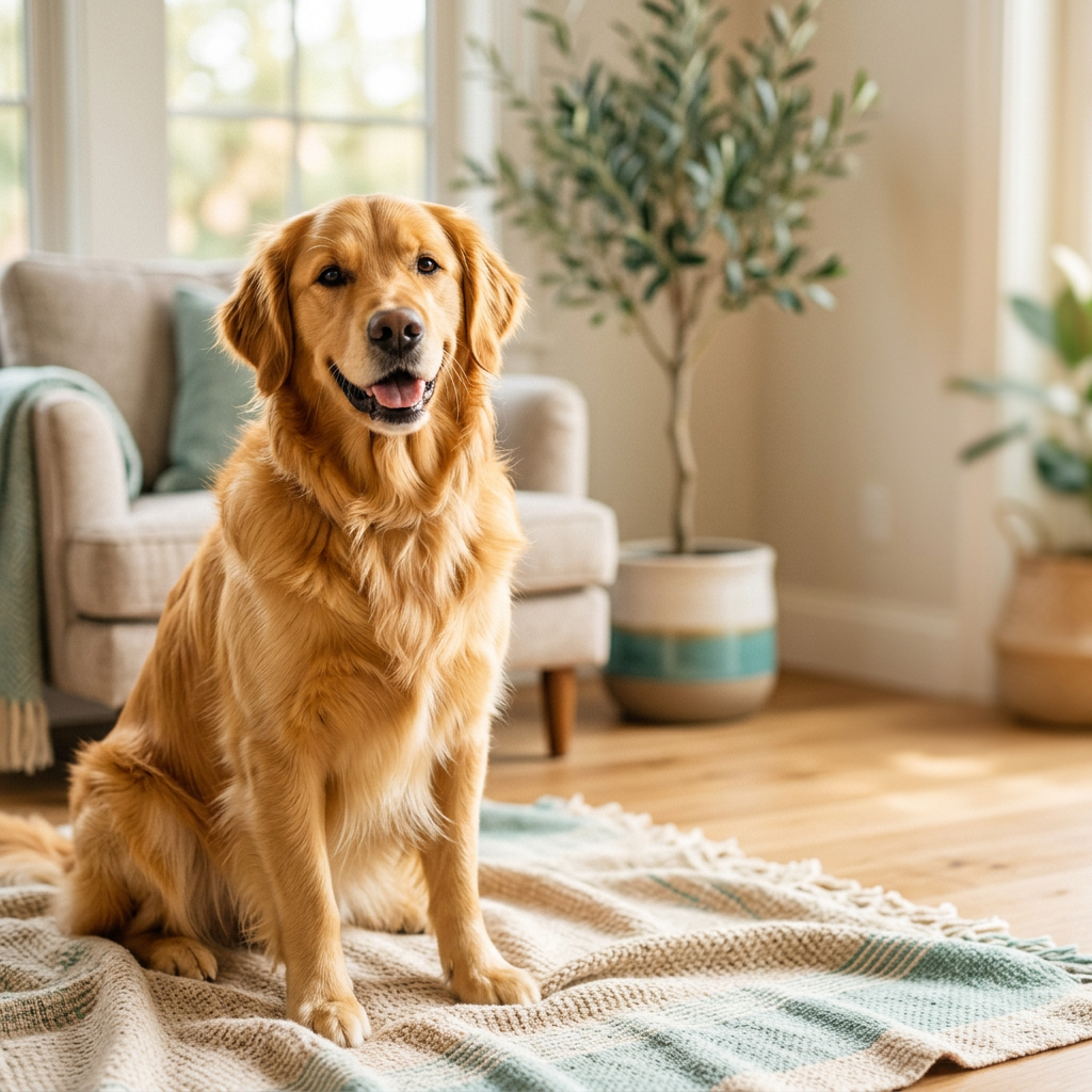 A healthy Golden Retriever with a glossy coat