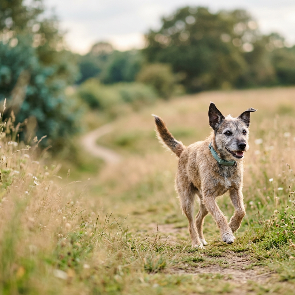A lean, healthy, vibrant older dog full of vitality