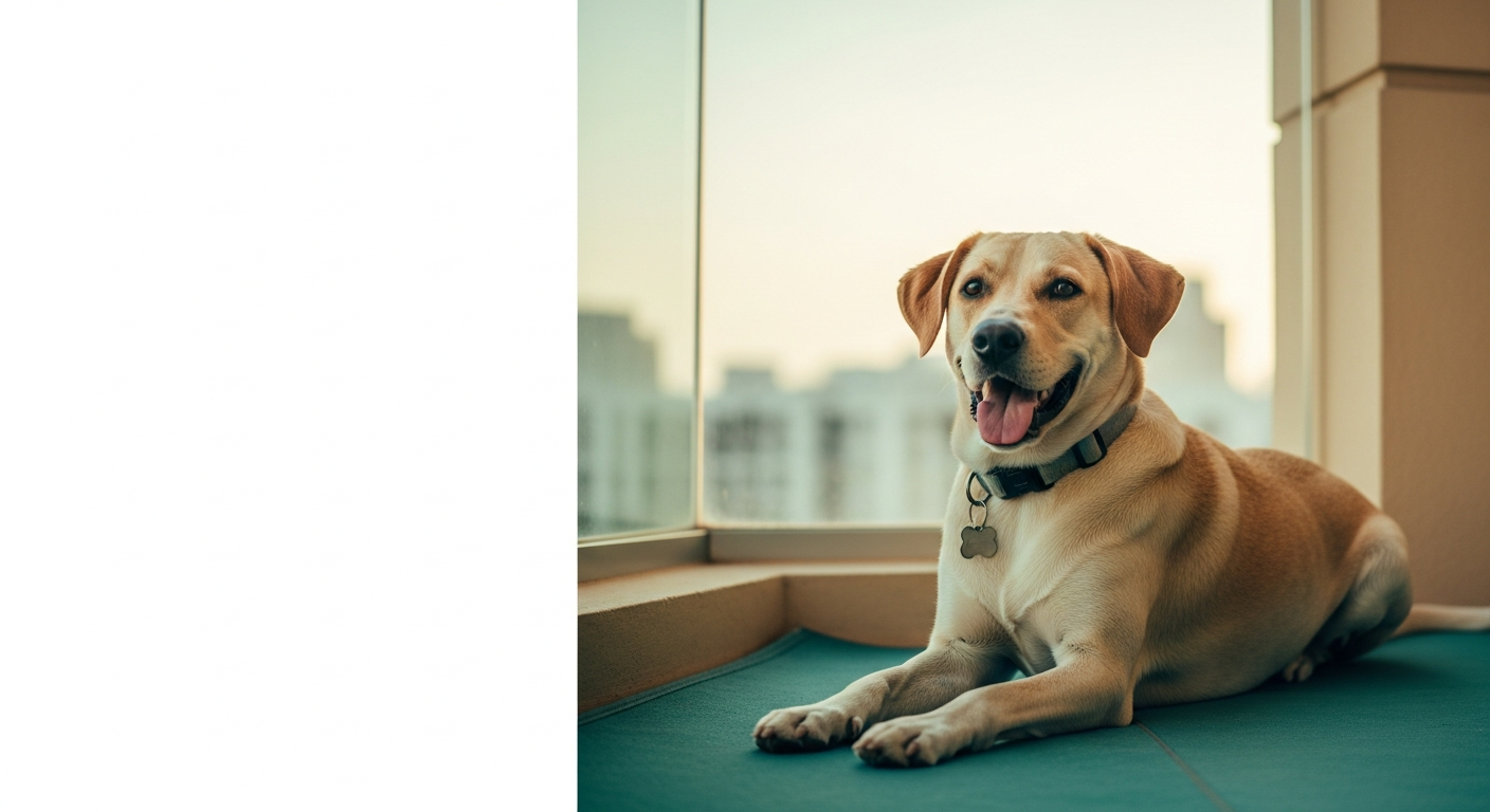 A healthy, happy dog relaxing in a shaded Dubai home