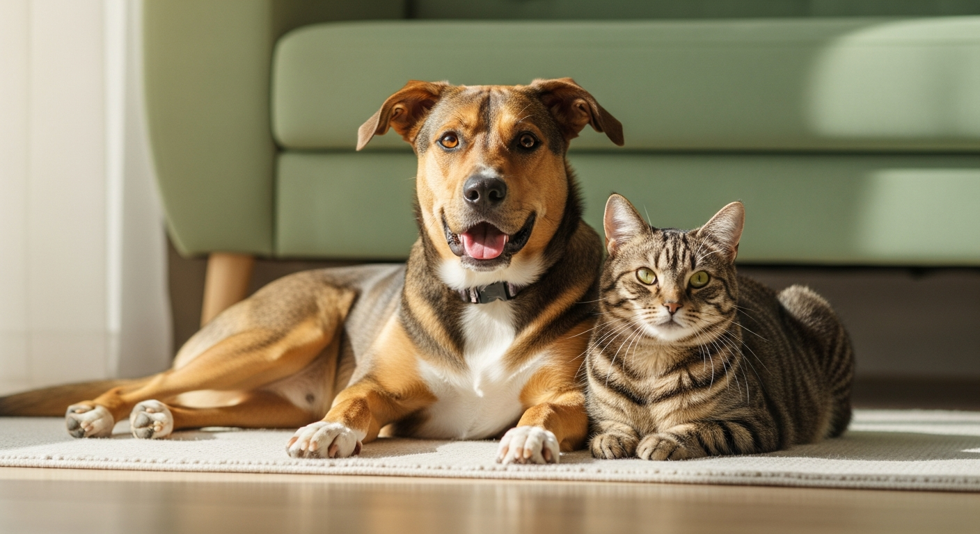 A vibrant, healthy dog and cat together