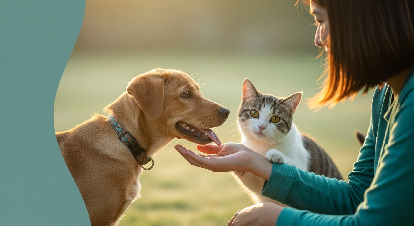 A happy puppy meeting a friendly person outdoors